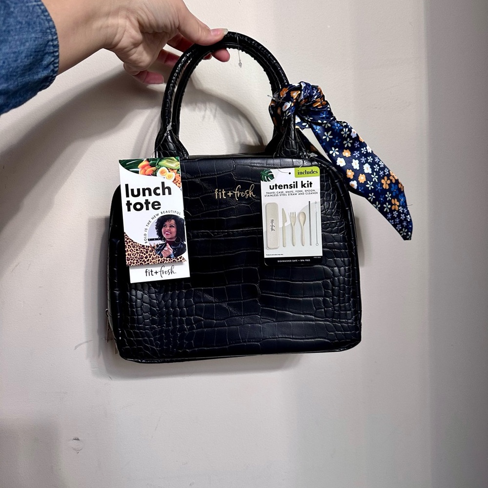Brand new NWT Black faux crocodile leather mini Lunch Tote